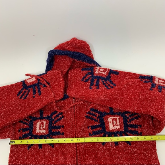 La Llama 100% Wool Full Zip Hand Knit Drop Shoulder Shacket Hoodie From Ecuador - Picture 13 of 16